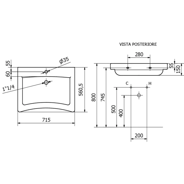 Lavabo ergonomico in vitreous-china - immagine 2
