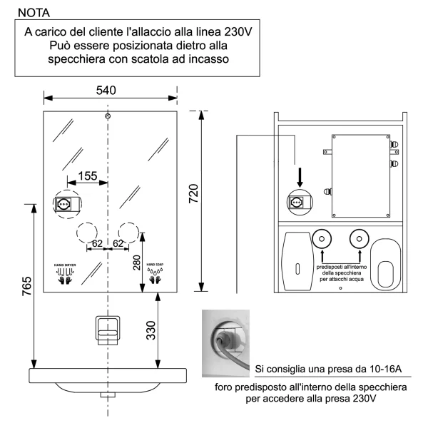 Specchio fisso multifunzione con miscelatore elettronico - immagine 2