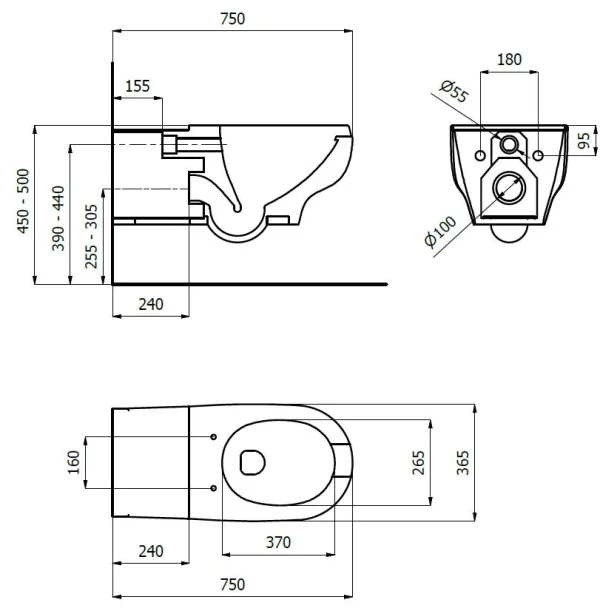WC sospeso ergonomico con apertura frontale e catino allungato - immagine 2